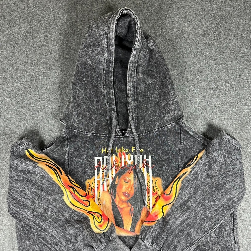 Vintage Aaliyah Women's Medium Hot‎ Like Fire "Cold Shoulder" Hoodie